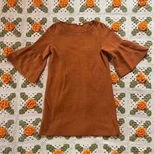 Anthropologie Moth Rust Orange Sweater Dress with Bell Sleeves, size S